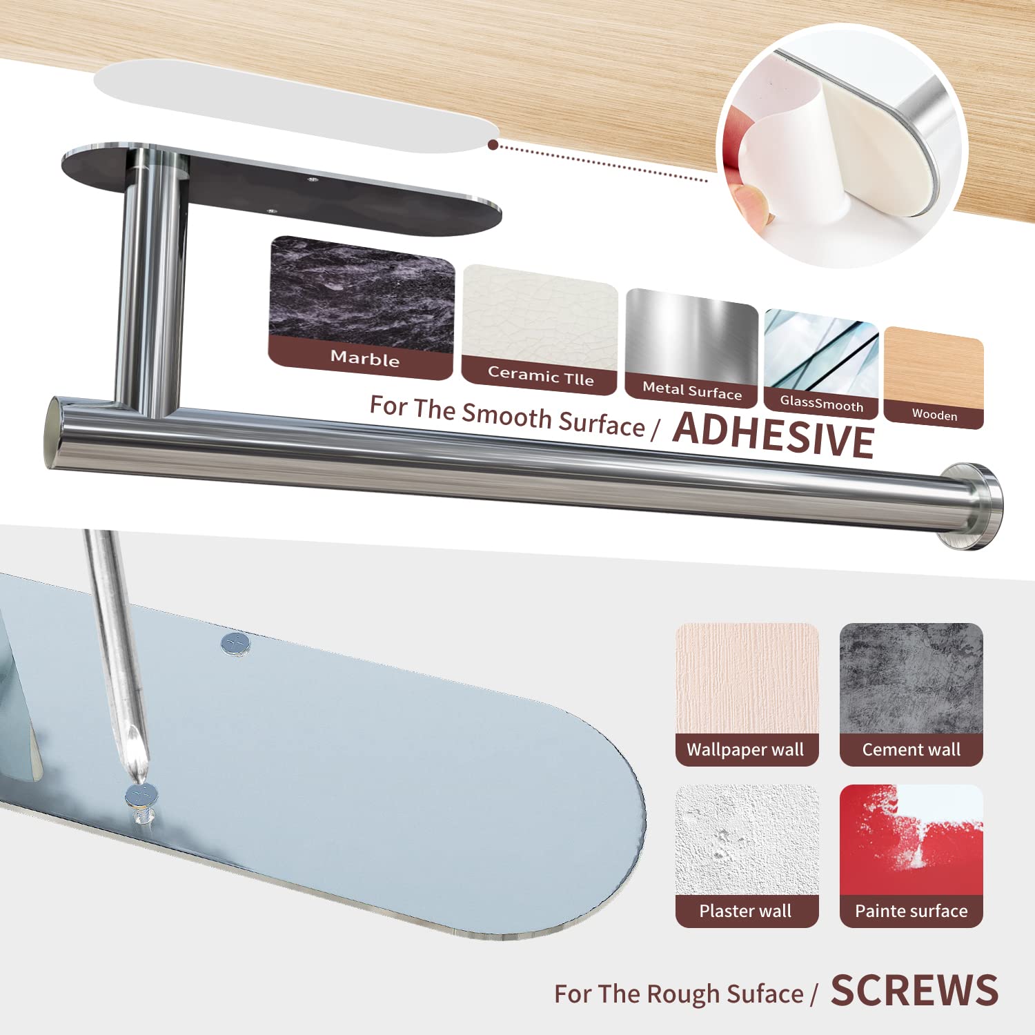 SUS 304 Stainless Steel Paper Towel Holder 30cm, Waterproof, Wall Mount, Silver - SuperSaverAU - view 5