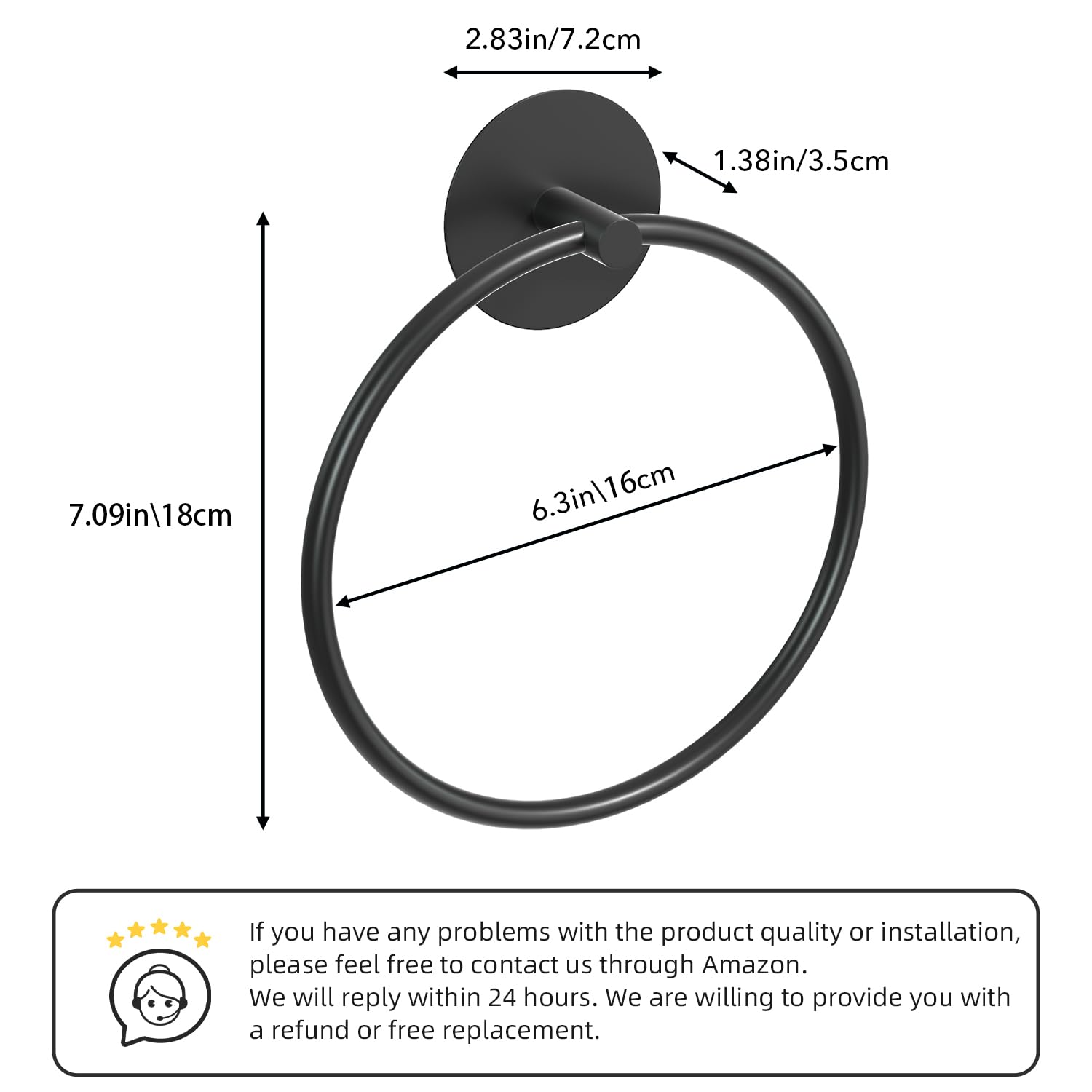 Black Bathroom Towel Ring, SUS304 Stainless Steel, 18cm x 16cm, Easy Install - SuperSaverAU - view 4