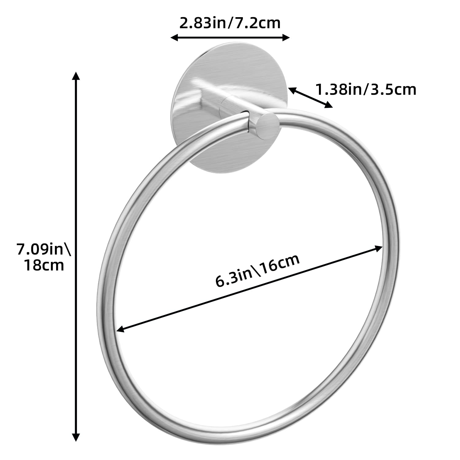 SUS304 Stainless Steel Bathroom Towel Ring 18cm x 16cm Matte Black Adhesive Hanger - SuperSaverAU - view 3