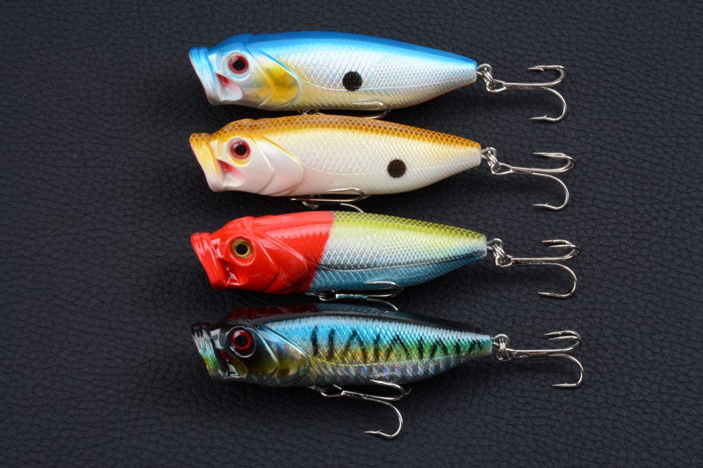 4X 8cm Popper Fishing Lure Set - Durable ABS, Sharp Hooks, Fresh/Saltwater - SuperSaverAU - view 1