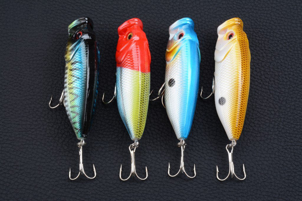 4X 8cm Popper Fishing Lure Set - Durable ABS, Sharp Hooks, Fresh/Saltwater - SuperSaverAU - view 2
