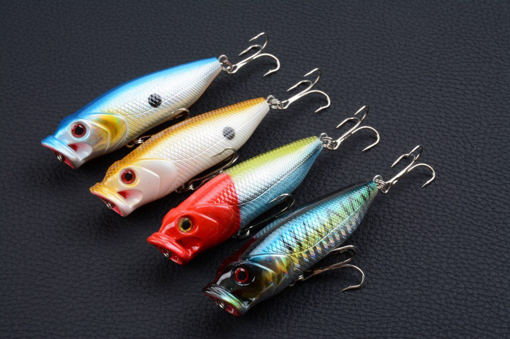 4X 8cm Popper Fishing Lure Set - Durable ABS, Sharp Hooks, Fresh/Saltwater - SuperSaverAU - view 3