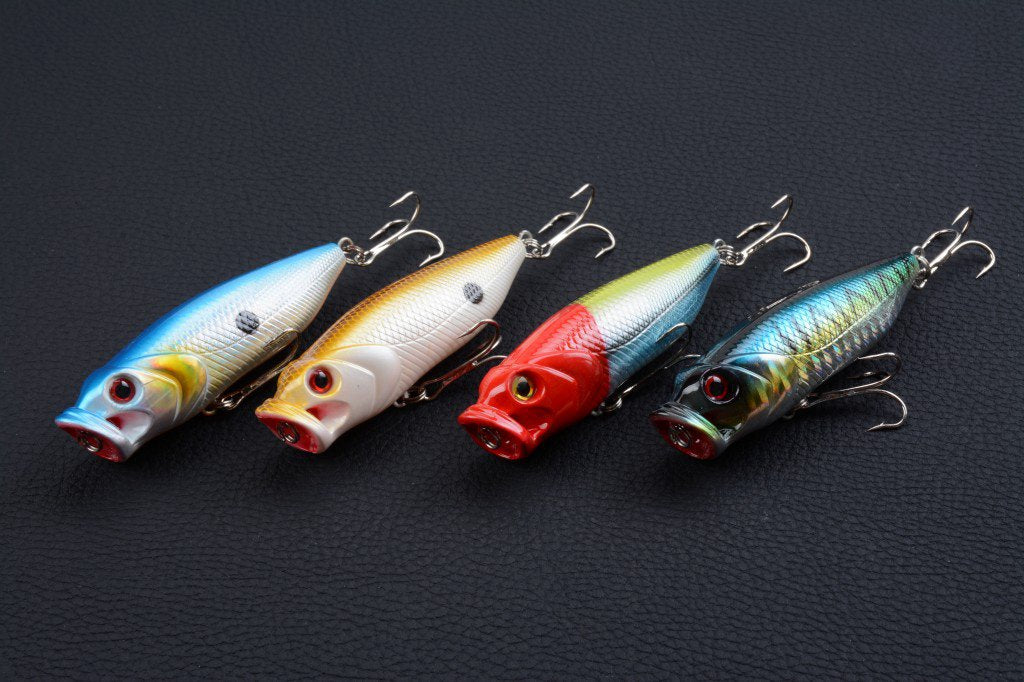 4X 8cm Popper Fishing Lure Set - Durable ABS, Sharp Hooks, Fresh/Saltwater - SuperSaverAU - view 4