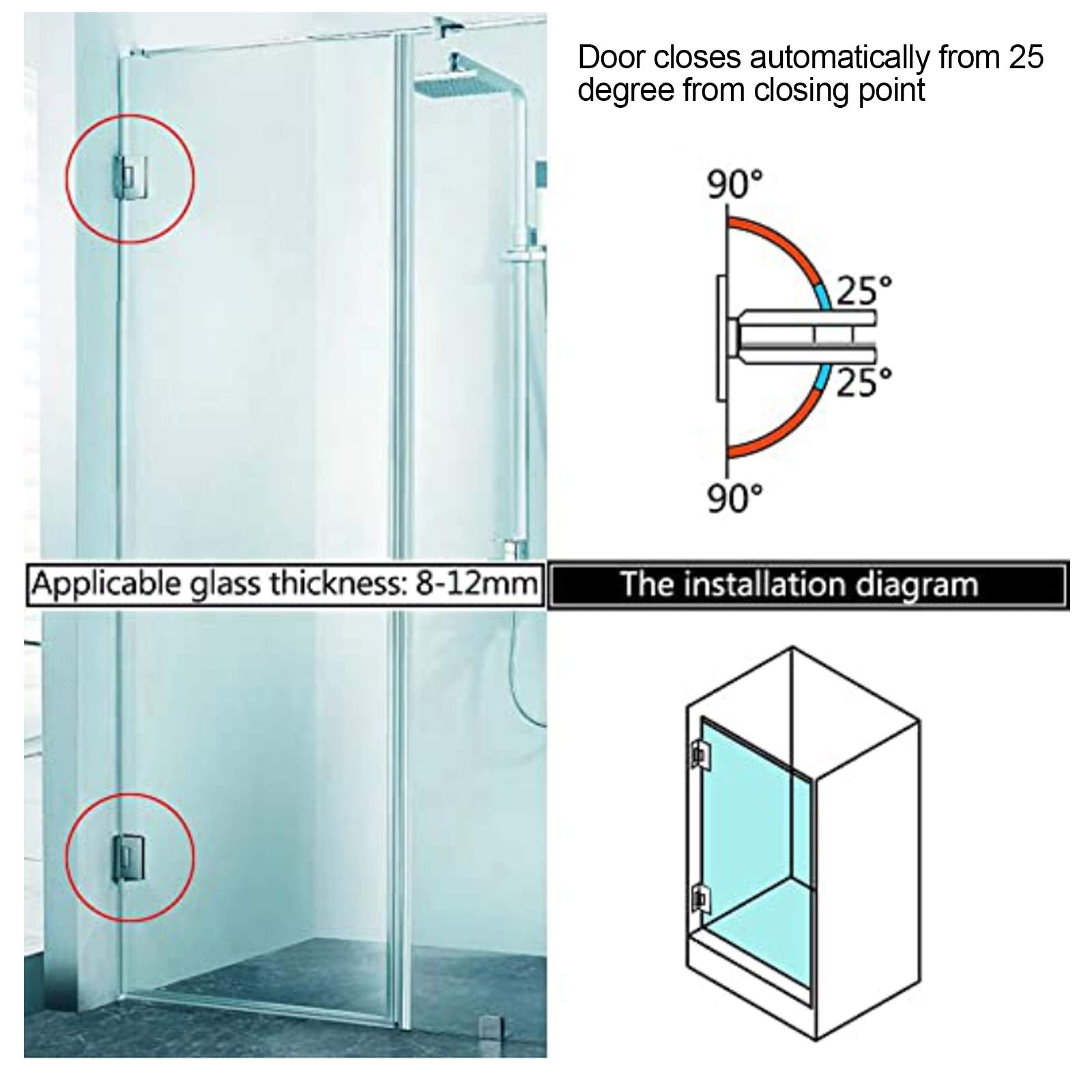304 Stainless Steel 90 Degree Glass Door Hinge, 4mm Thick, Self Closing - SuperSaverAU - view 4