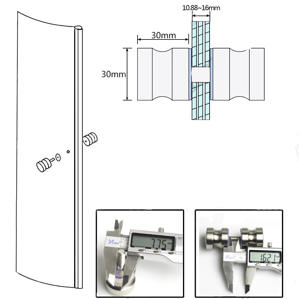 SUS304 Stainless Steel Shower Glass Door Knob, Double Sided, 3mm-16mm Thick - SuperSaverAU - view 3