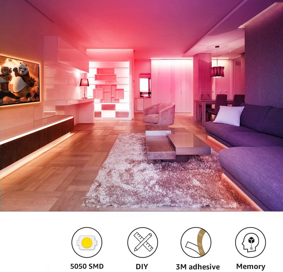 5050 RGB LED Strip Lights 5m, 300PCS, Waterproof, 20 Colors, 6 Modes, IR Controller - SuperSaverAU - view 5