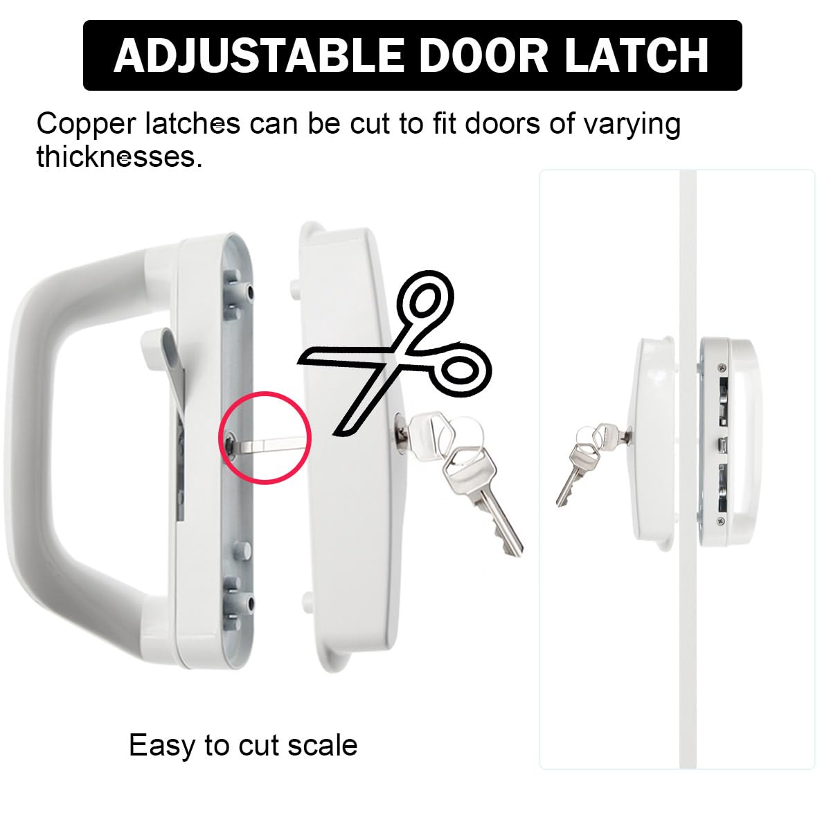 Sliding Patio Door Handle Set, Keyed, White, 0.75in to 1.4in Thickness - SuperSaverAU - view 2