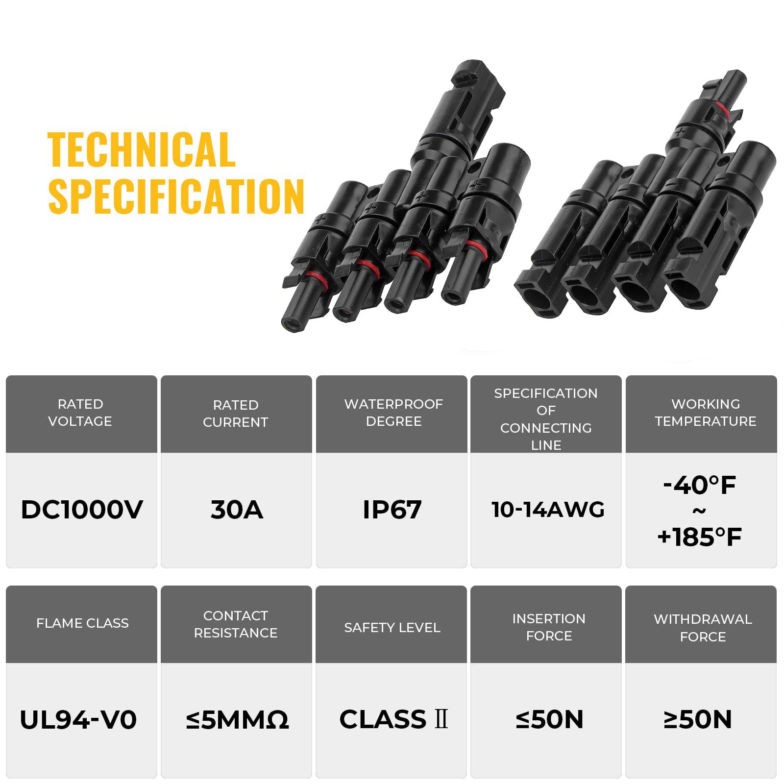 Premium 4 to 1 Waterproof Solar PV Branch Connectors 1 Pair