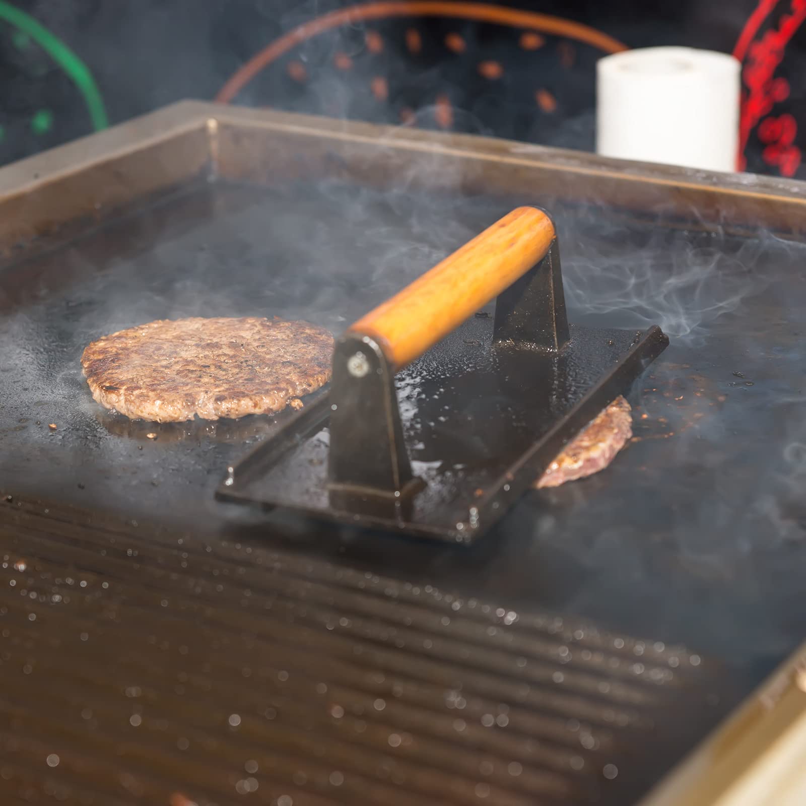 Premium Cast Iron Grill Press Set with Wooden Handles - 2 Piece
