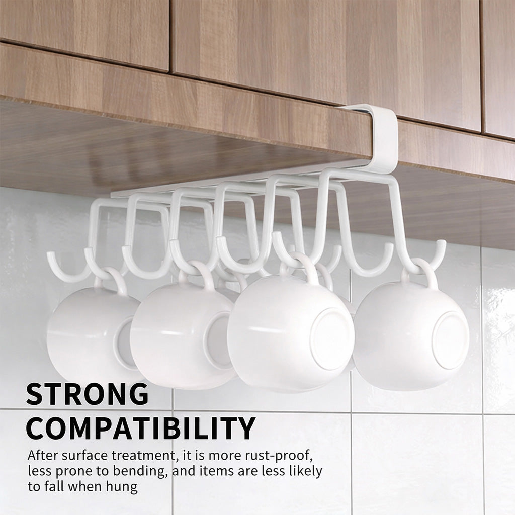 Under Cabinet Mug Holder 12 Hooks No Drill Cup Rack Organizer for Kitchen Storage White - SuperSaverAU - view 4