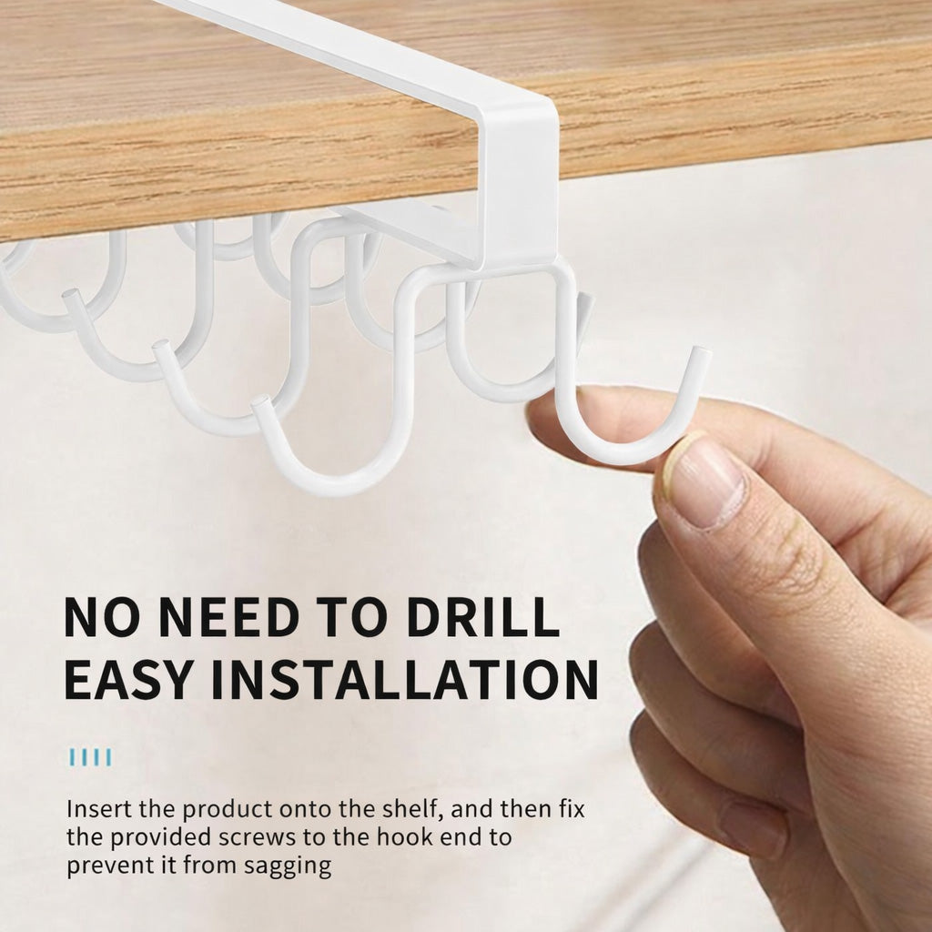 Under Cabinet Mug Holder 12 Hooks No Drill Cup Rack Organizer for Kitchen Storage White - SuperSaverAU - view 5