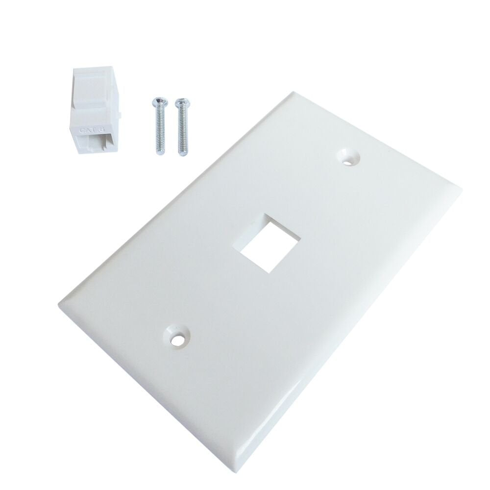 Premium 1 Port Cat6 Ethernet Wall Plate Adapter with Keystone Coupler