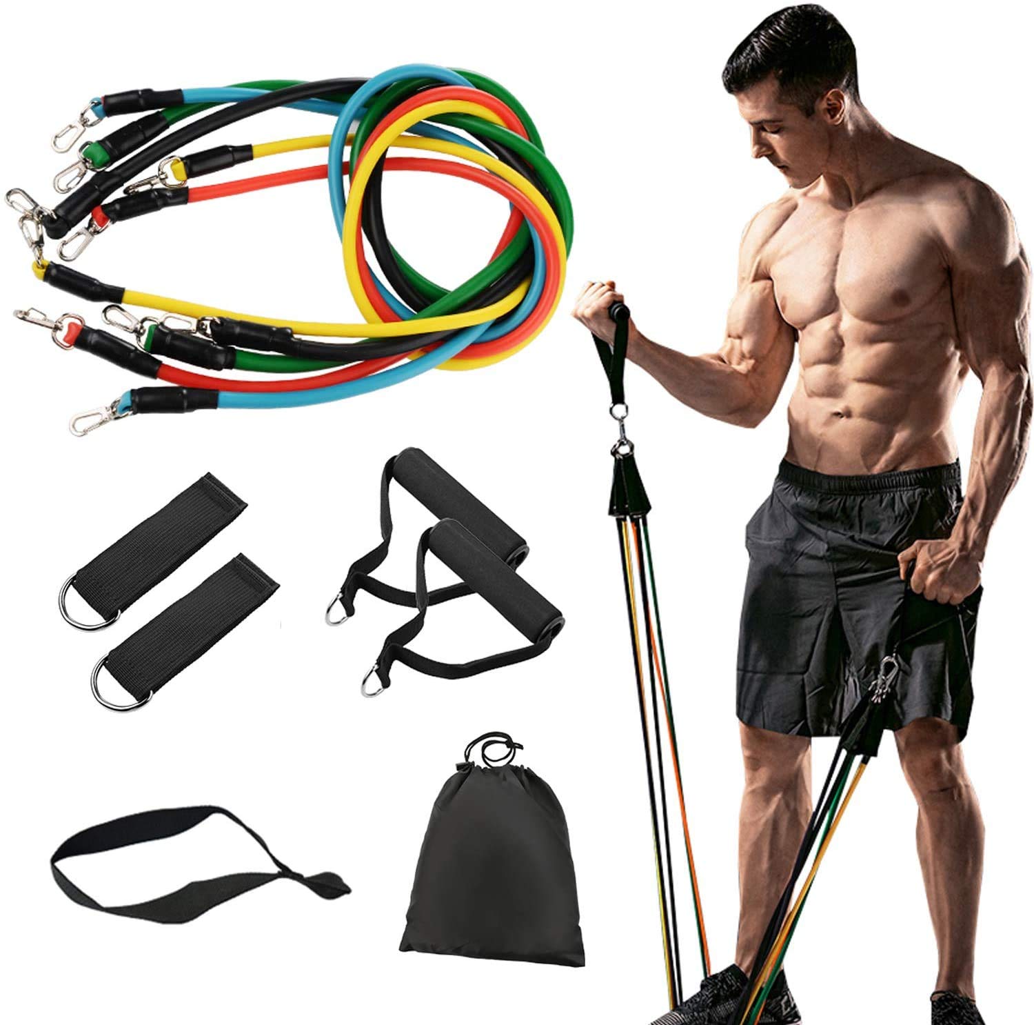 11 Pack Resistance Bands Stackable Exercise Bands Home Workouts Physical Therapy Gym Training - SuperSaverAU - view 1