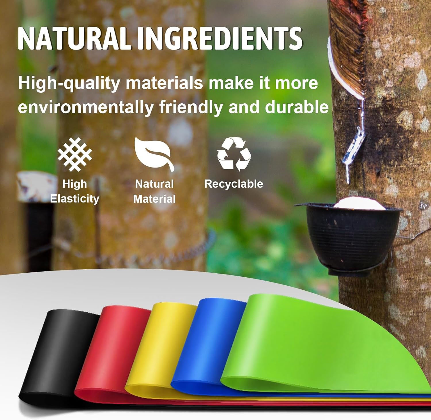 Premium Natural Rubber Resistance Bands Set with 5 Levels - 5 Pieces