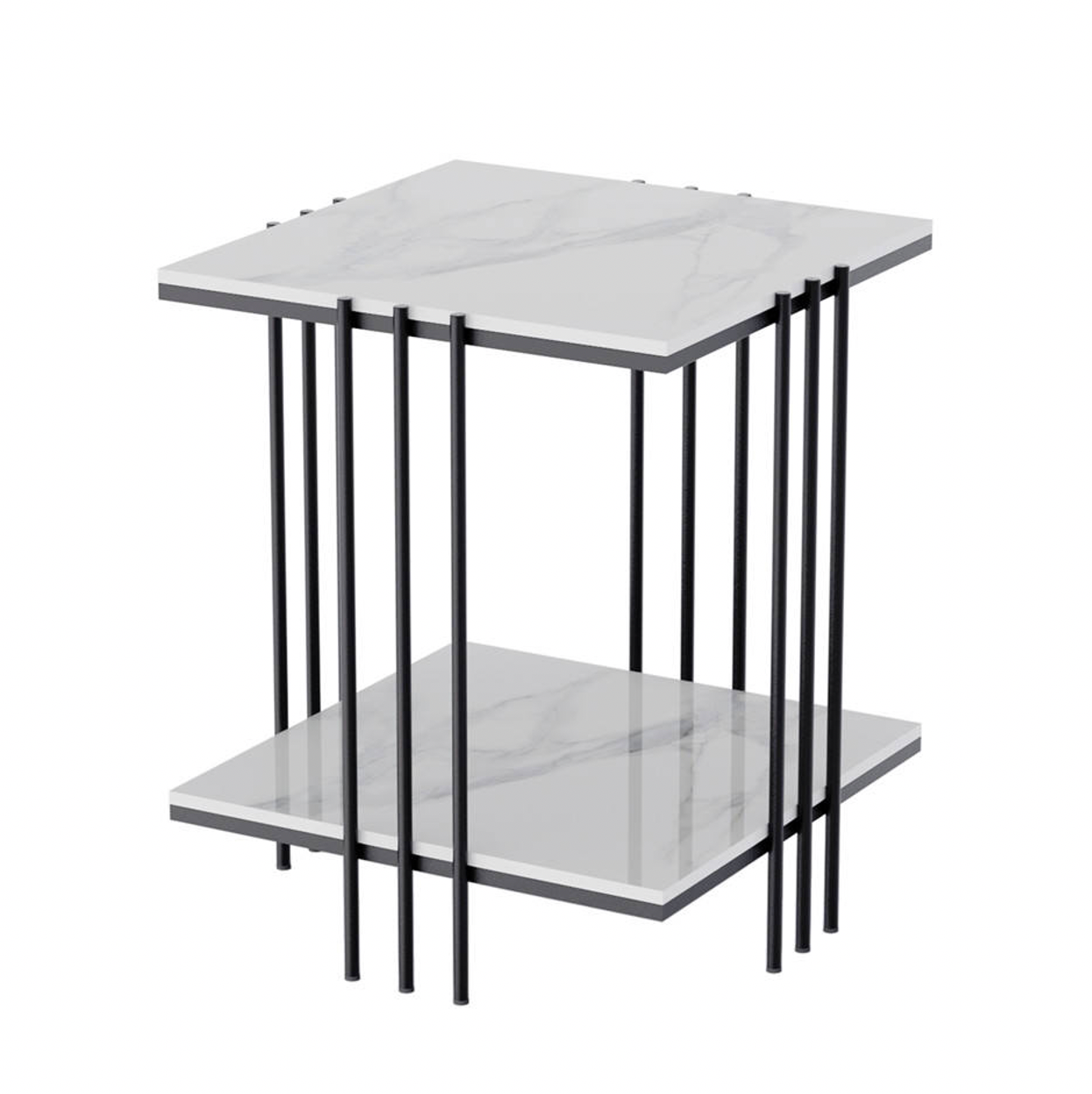 Interior Ave Milano Black Square Side Table Two Tier 40x40x65cm