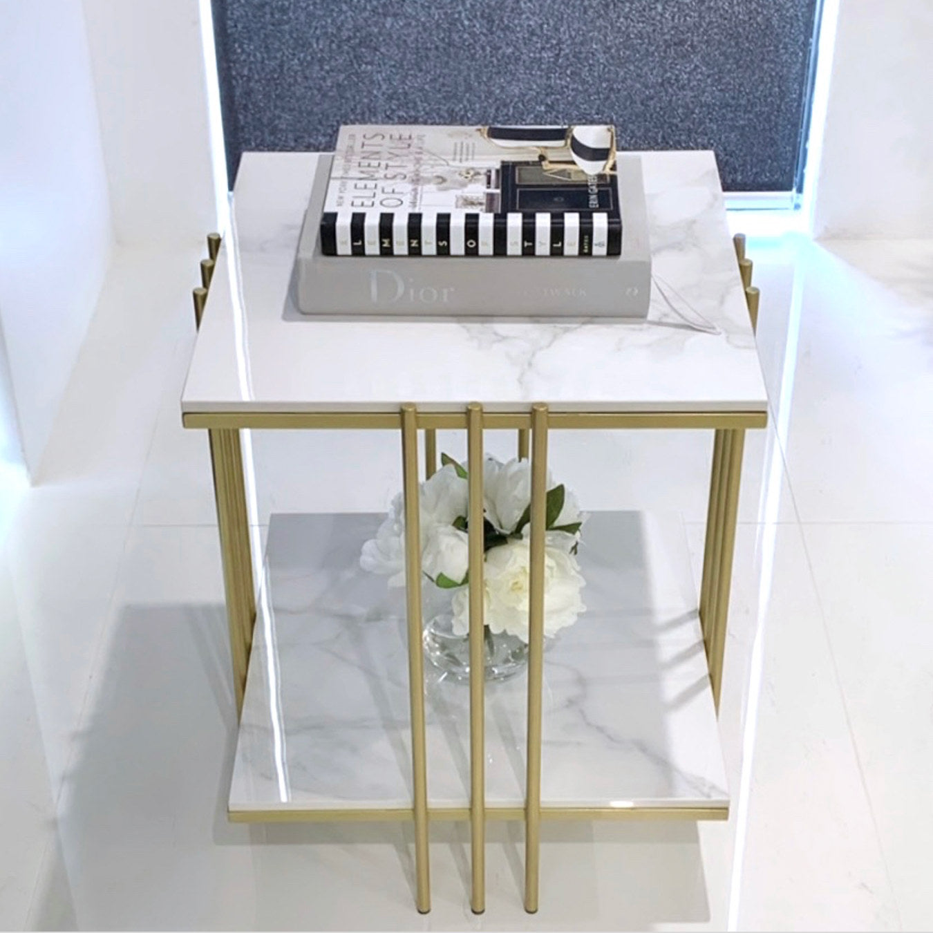 Milano Two Tier Square Side Table - Sintered Stone Marble, Metal Iron, L40CM*W40CM*H65CM - SuperSaverAU - view 3