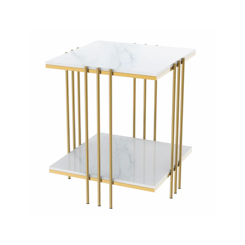 Milano Two Tier Square Side Table - Sintered Stone Marble, Metal Iron, L40CM*W40CM*H65CM - SuperSaverAU - view 1