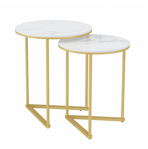 Interior Ave Nala Gold Nested Side Table Set Sintered Stone 2 Piece