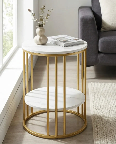 Interior Ave Cleo Gold Two Shelf Stone Side Table 40x40x53cm