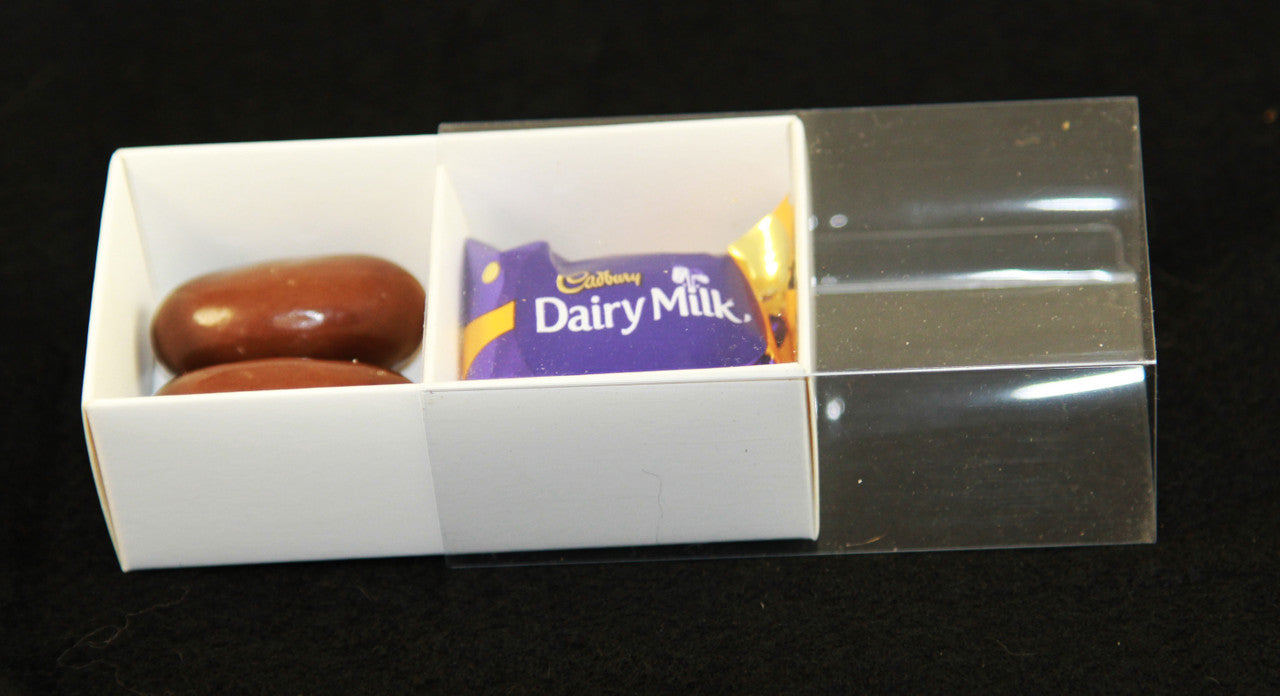 White Card Gift Box 100 Pack - 2 Bay Compartments - 8x4x3cm with Clear Lid - SuperSaverAU - view 6