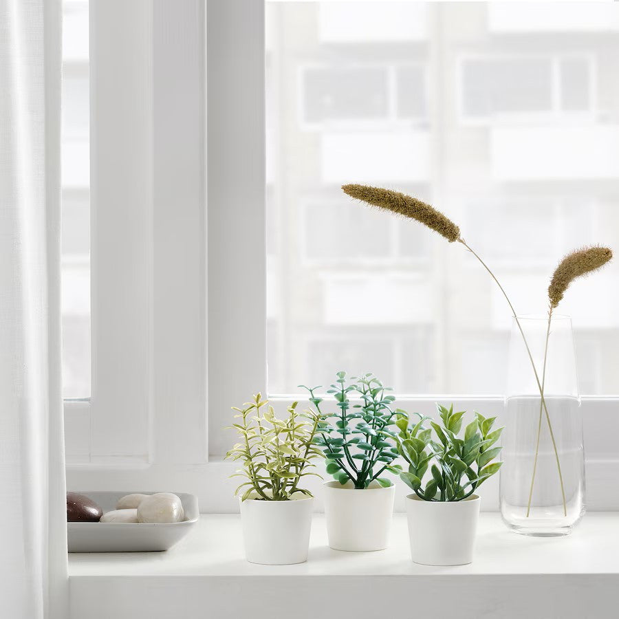 Premium Artificial Herb Potted Plants in White Pots - 3 Pack