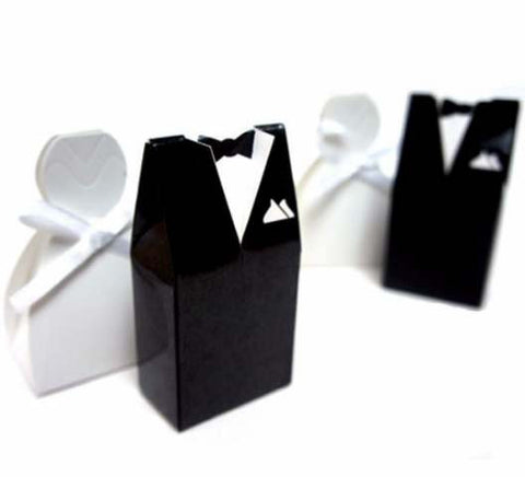 50 Pack of 25 Bride Gown and 25 Groom Tux Wedding Bridal Bomboniere Favor Candy Choc Almond Box - NW - SuperSaverAU - view 1
