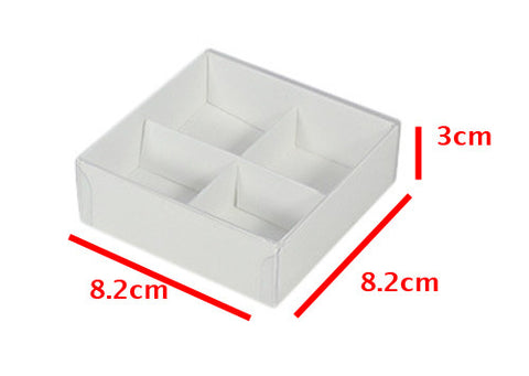 50 Pack of White Card Chocolate Sweet Soap Product Retail Gift Box - 4 Bay Compartments - Clear Slide On Lid - 8x8x3cm - SuperSaverAU - view 1