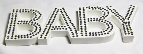 White Baby Nursery Sign Plaque Plate 30cm with Diamante Crystals - Newborn Gift - SuperSaverAU - view 1