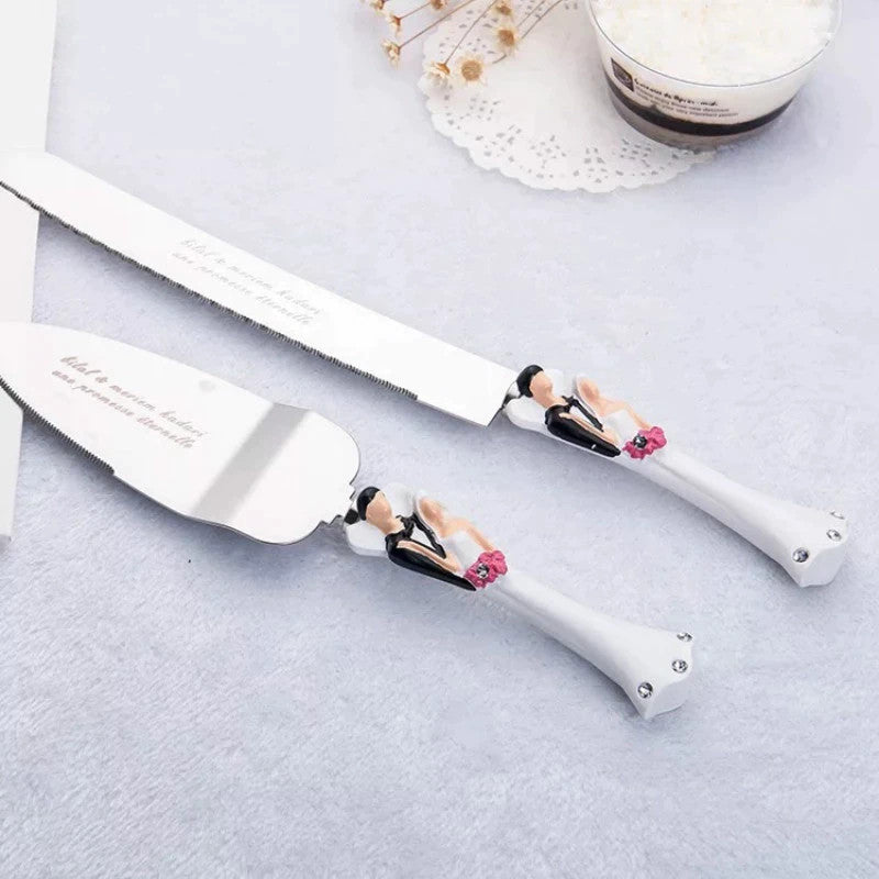 Bride and Groom Wedding Cake Server Set - Silver-Plated Knife & Server, Boxed - SuperSaverAU - view 3