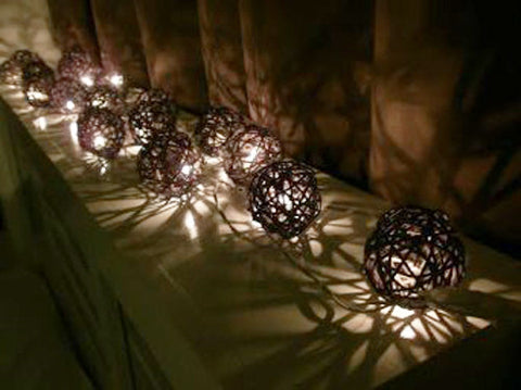 1 Set of Black 5cm Rattan Cane 20 Ball Battery Powered 3m String Lights Christmas Gift Home Wedding Party Bedroom Decoration Table Centrepiece - SuperSaverAU - view 1