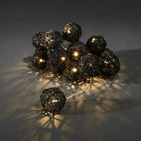 1 Set of Black 5cm Rattan Cane 50 Ball Battery Powered LONG 5m String Lights Christmas Gift Home Wedding Party Bedroom Decoration Table Centrepiece - SuperSaverAU - view 1
