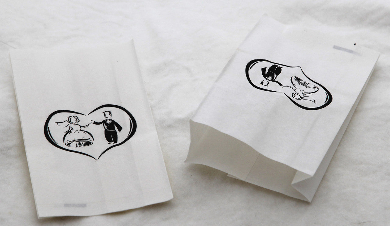 50 Pack Wedding Cake Bags Greaseproof Wax Paper Slice Take Home Favour Bride Groom in Heart - SuperSaverAU - view 1