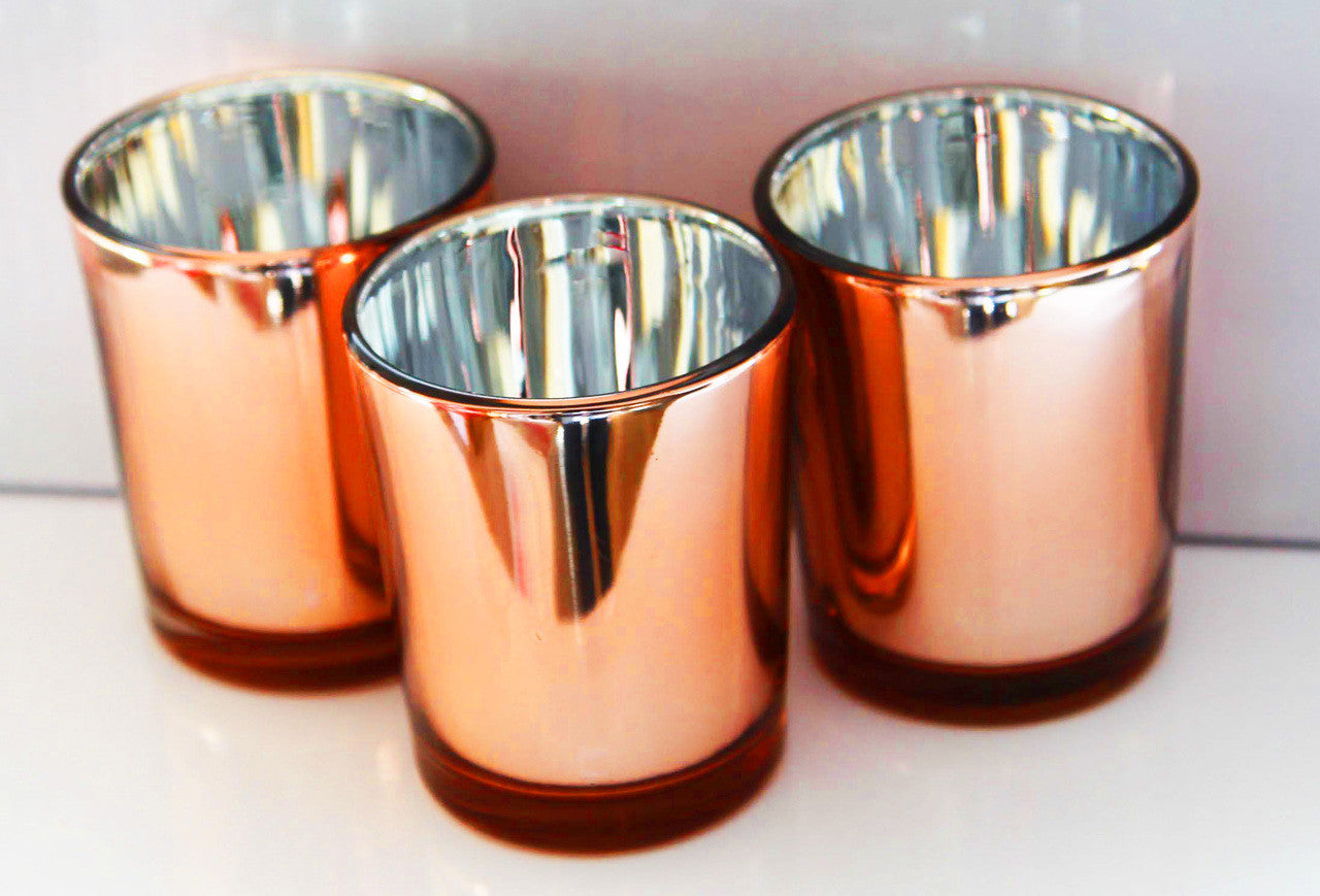 Premium Votive Tealight Candle Holders - Copper Mercury Glass, 20 Pack