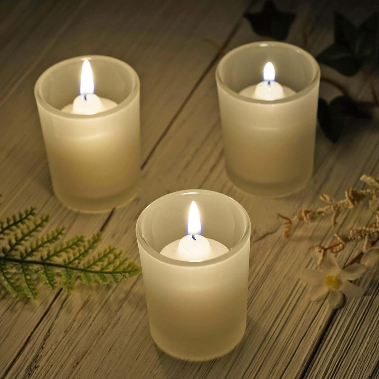 Premium Frosted White Glass Votive Candle Holders - 10 Pack