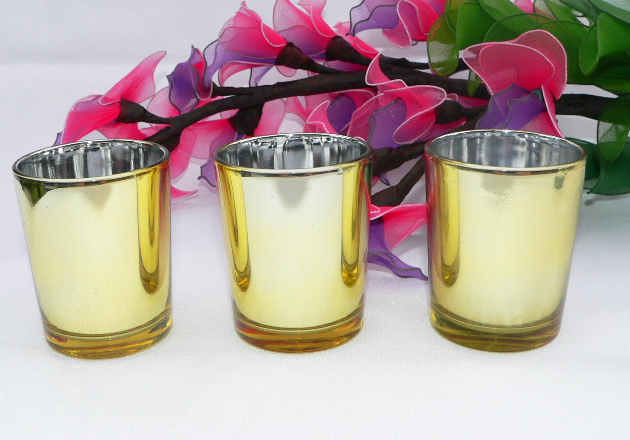 Premium Votive Tealight Candle Holders - Gold Mercury Glass, 40 Pack