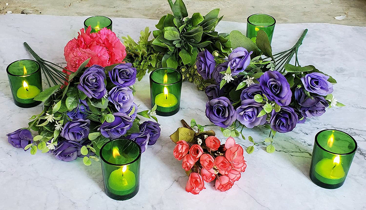 Premium Green Glass Votive Candle Holders 6.5cm - 10 Pack
