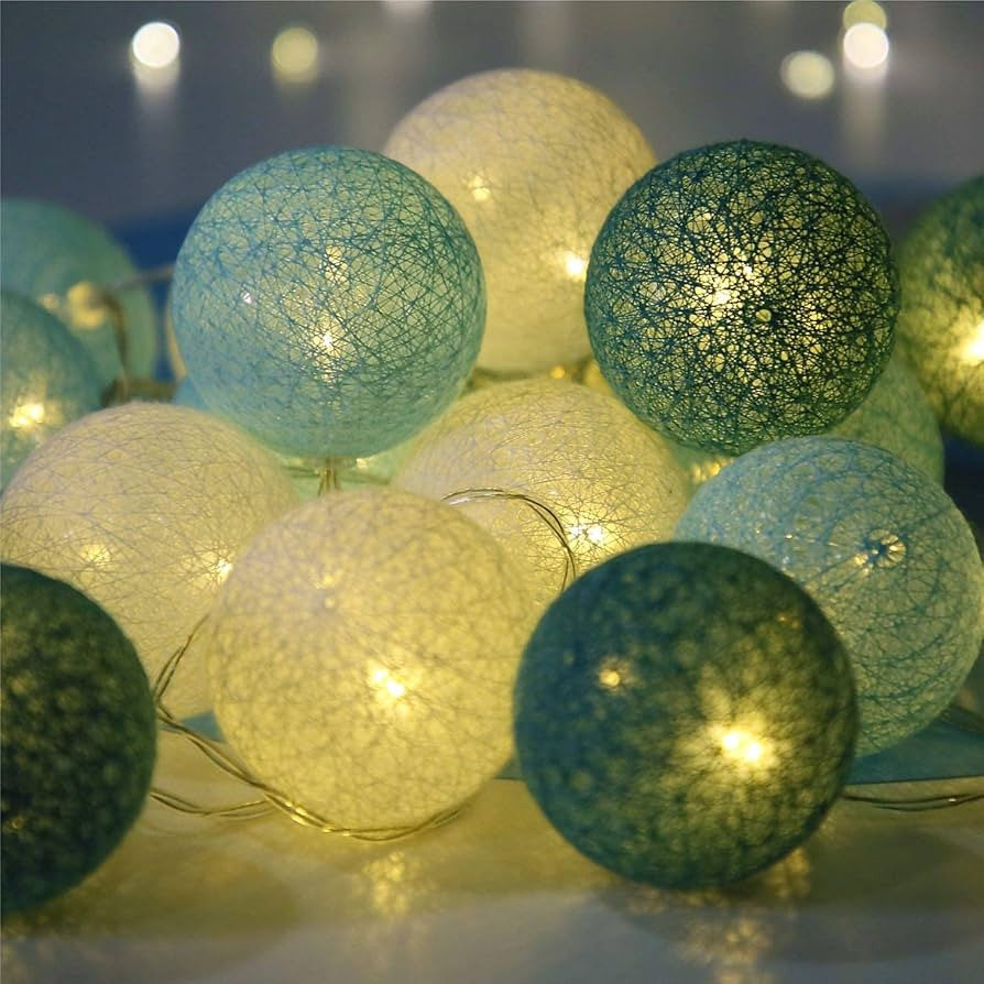 50 Ball Green Mix LONG 5m String Light Battery Box 5cm Cotton Ball Christmas Birthday Garden Special Occasion Decoration - SuperSaverAU - view 1