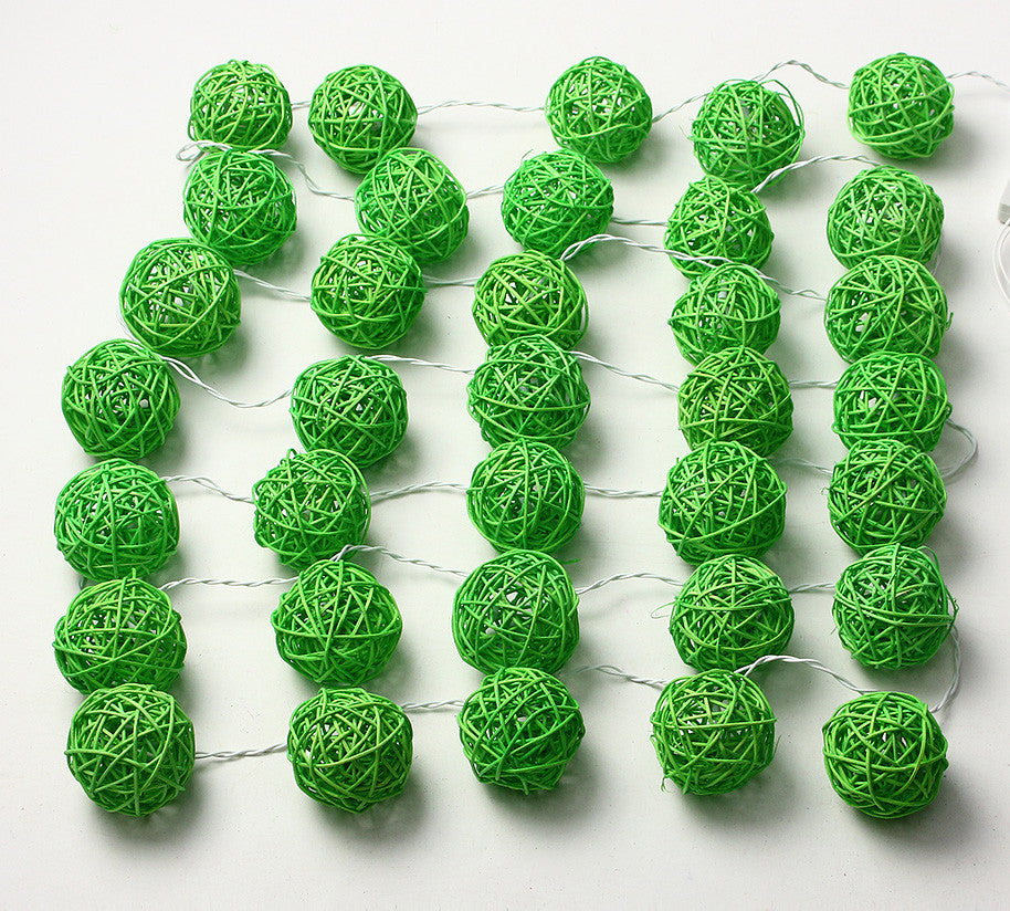 1 Set of Green 5cm Rattan Cane 50 Ball Battery Powered LONG 5m String Lights Christmas Gift Home Wedding Party Bedroom Decoration Table Centrepiece - SuperSaverAU - view 2