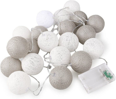 1 Set of 20 LED Grey White 5cm Cotton Ball Battery Powered String Lights Gift Home Wedding Party Bedroom Decoration Outdoor Indoor Table Centrepiece - SuperSaverAU - view 1