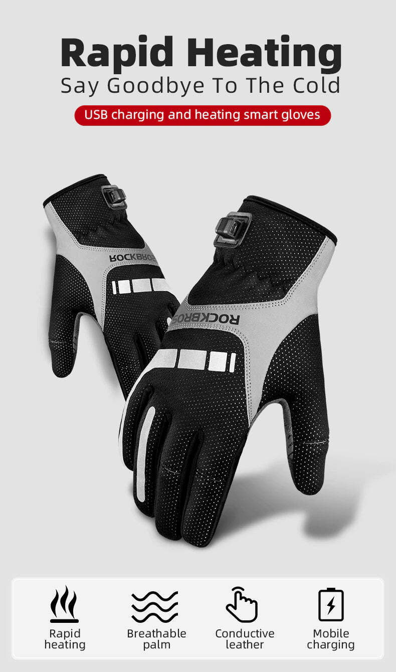 ROCKBROS Heated MTB Cycling Gloves with USB Heating - Large