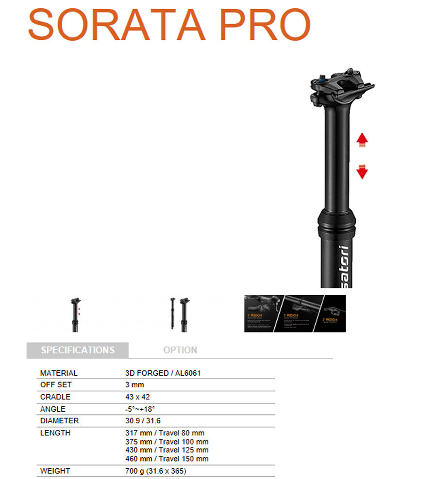 Satori Sorata Pro Adjustable Seatpost 30.9mm Diameter 125mm Travel Internal Cable - SuperSaverAU - view 5