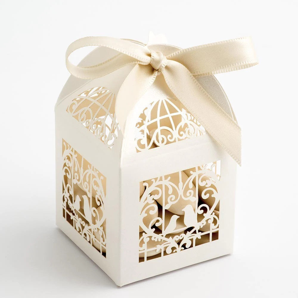 10 Pack Ivory Dove Bird Heart Wedding Favour Boxes - Elegant Die-Cut Design - SuperSaverAU - view 1