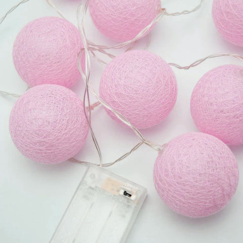 50 Ball Pastel Pink LONG 5m String Light Battery Box 5cm Cotton Ball Christmas Birthday Bbay Girl Special Occasion Decoration - SuperSaverAU - view 1