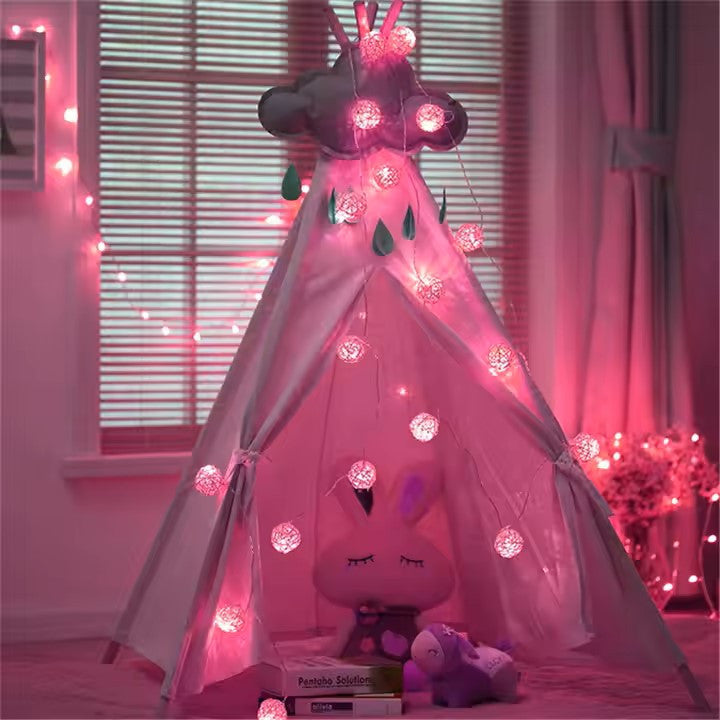 1 Set of Pink 5cm Rattan Cane 20 Ball Battery Powered 3m String Lights Christmas Gift Home Wedding Party Bedroom Decoration Table Centrepiece - SuperSaverAU - view 3