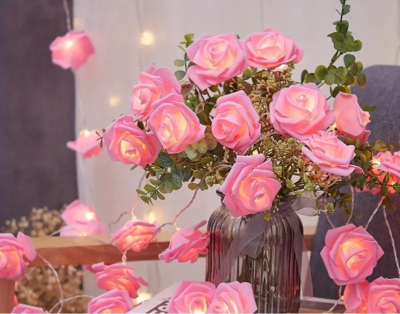 Premium Pink Rose 3D Fairy Lights - 50 LEDs, 5m