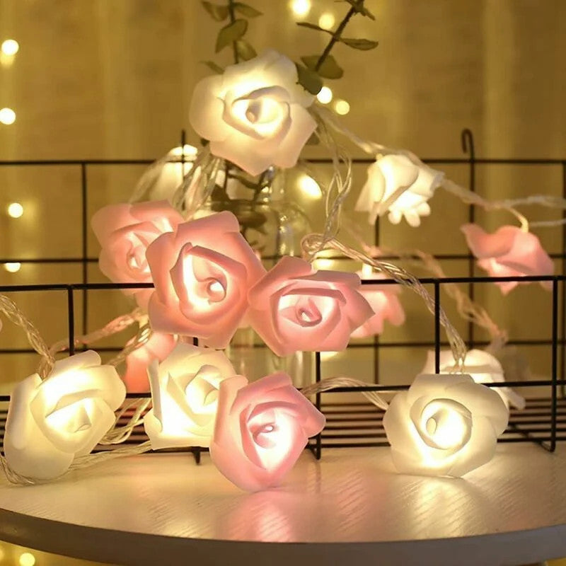 Premium Pink and White Rose 3D Fairy Lights - 20 LEDs, 3m