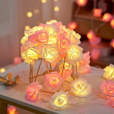 Premium Pink and White Rose 3D Fairy Lights - 50 LEDs, 5m