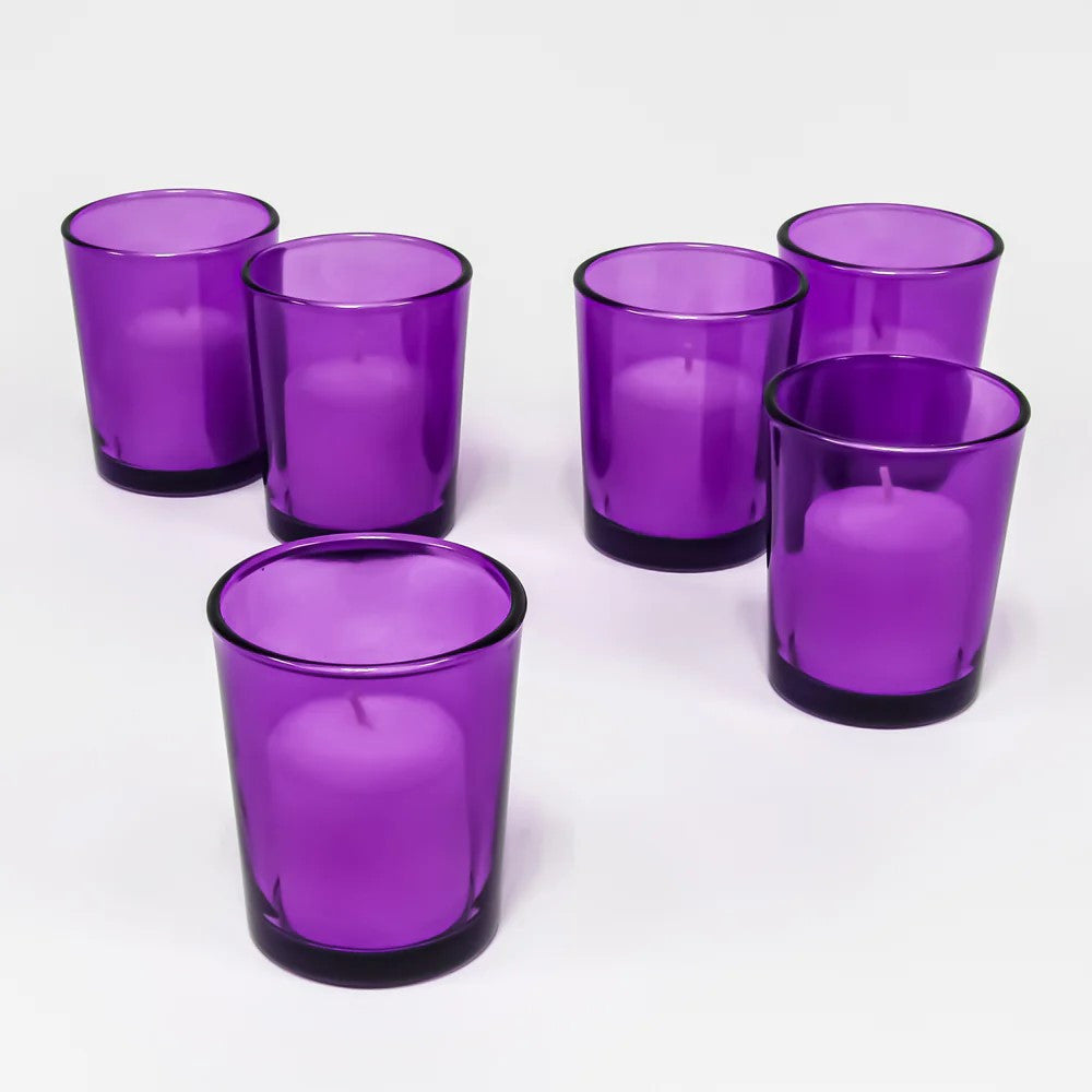 Premium Votive Tealight Candle Holders - Purple Glass, 10 Pack