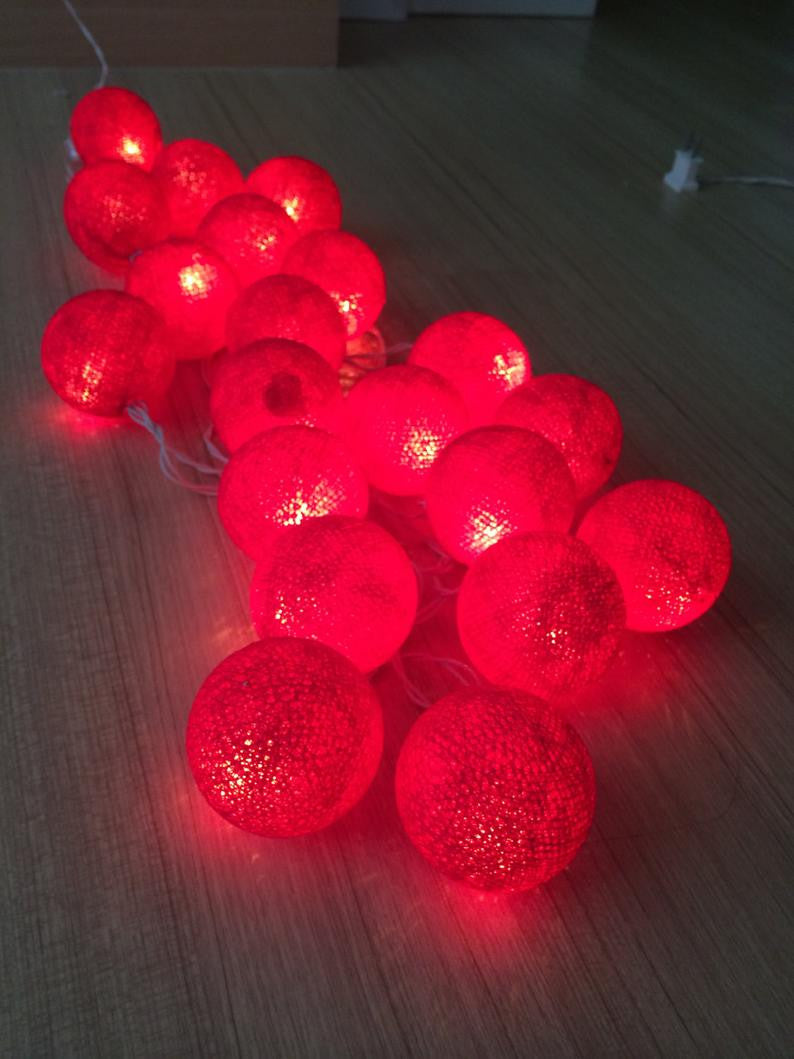 1 Set of 20 LED Red 5cm Cotton Ball Battery Powered String Lights Christmas Gift Home Wedding Party Bedroom Decoration Outdoor Indoor Table Centrepiece - SuperSaverAU - view 2