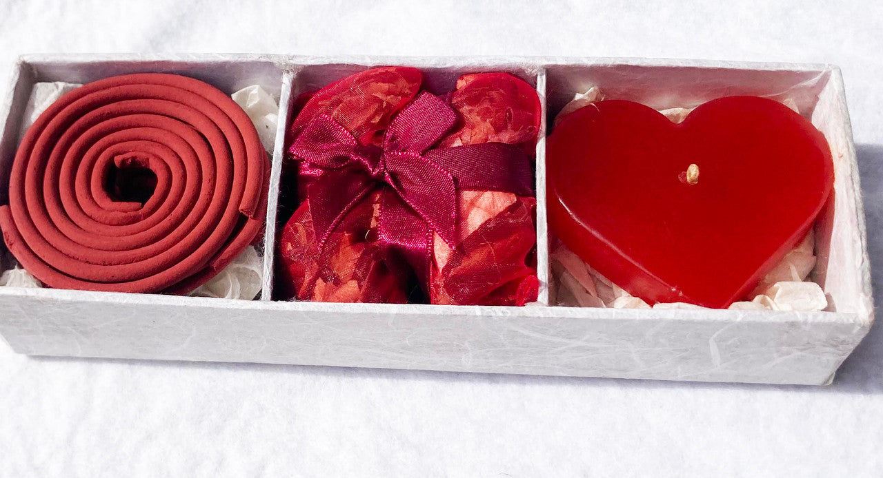 Premium Red Heart Candle Spa Gift Set with Incense & Pot Pourri